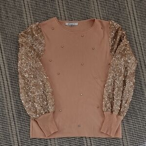 Light Pink Sweater With Sequins Ans Rhunestones